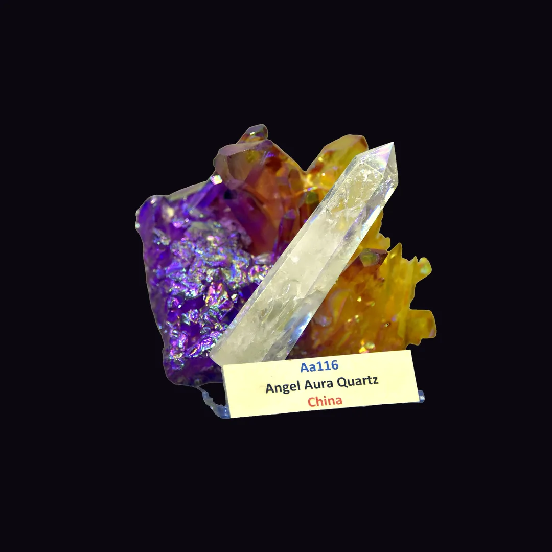 Aura Quartz, iridescent teal-violet and electric blue quartz mineral specimen
