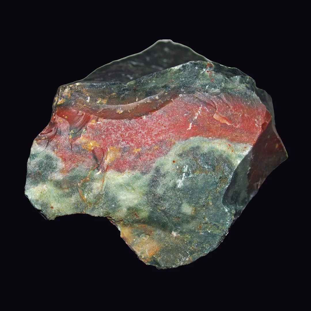 Bloodstone, dark green with red spots and olive-green chalcedony mineral specimen Bloodstone, dark green with red spots and olive-green chalcedony mineral specimen