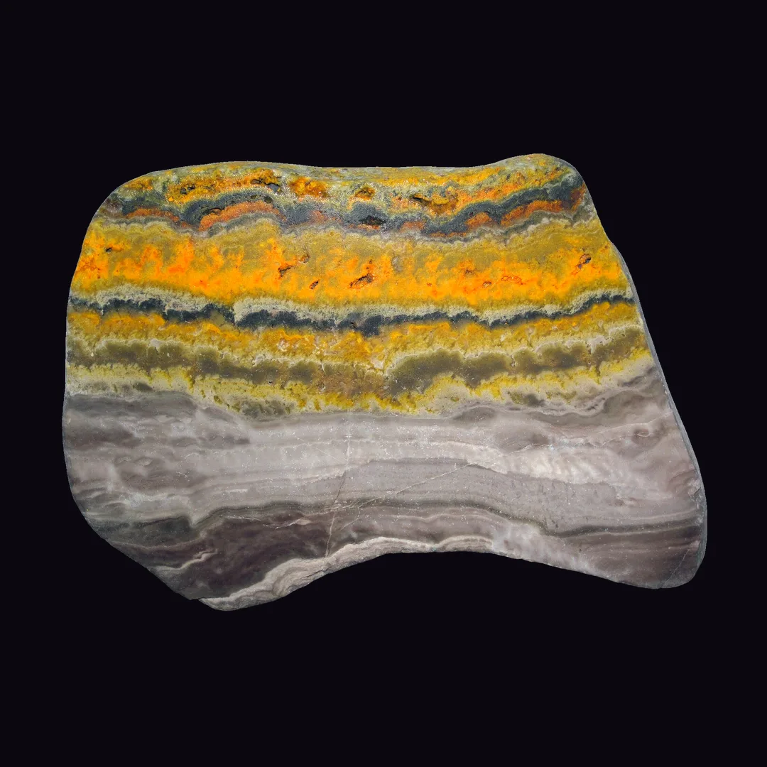 Bumblebee Jasper, neon yellow and orange rock (aggregate) mineral specimen