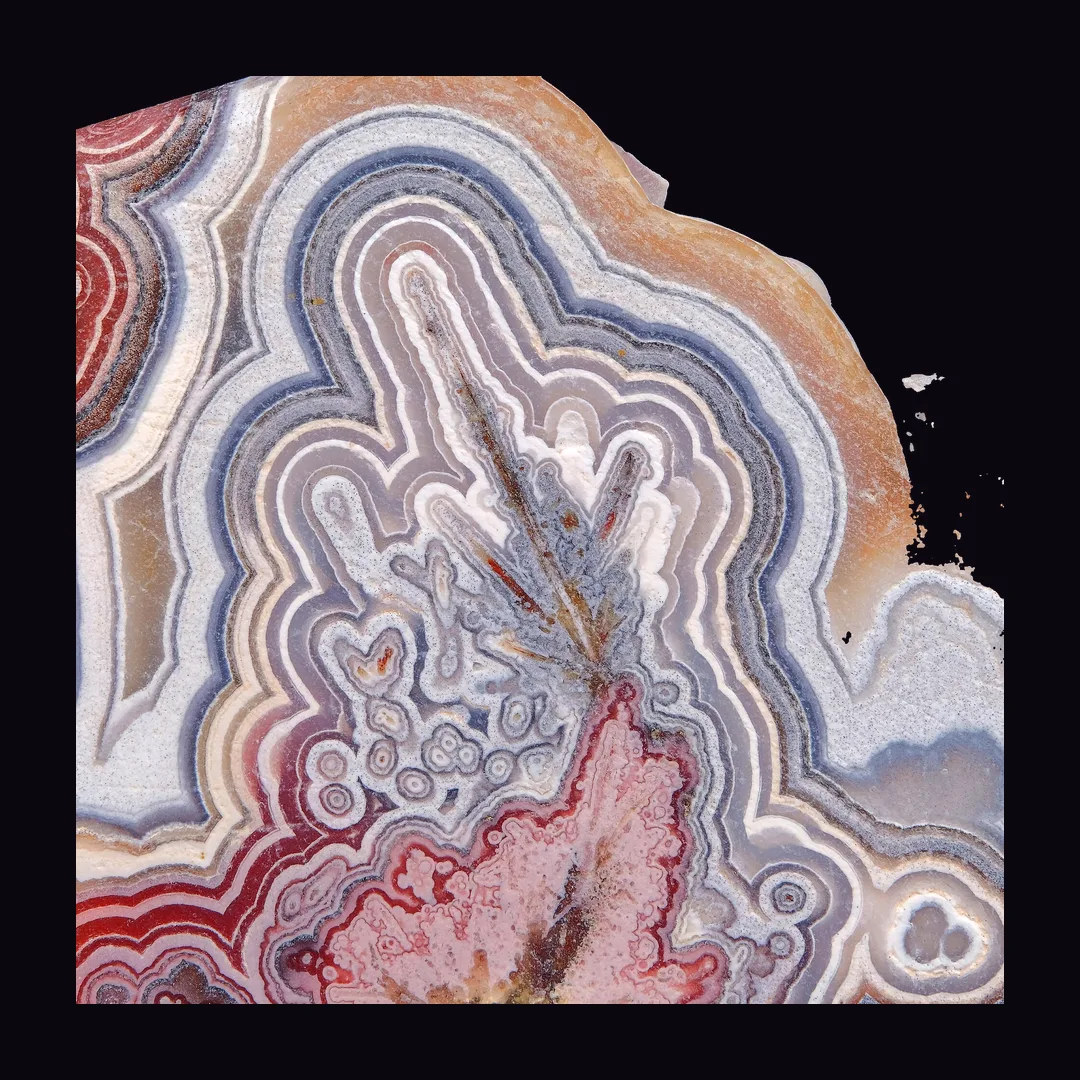 Crazy Lace Agate, cream and brick red chalcedony mineral specimen