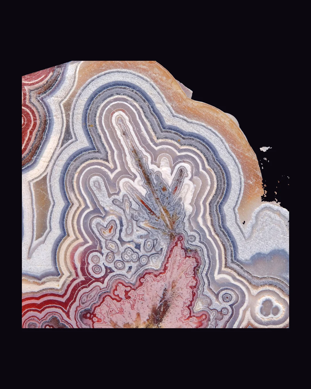 Crazy Lace Agate, cream and brick red chalcedony mineral specimen