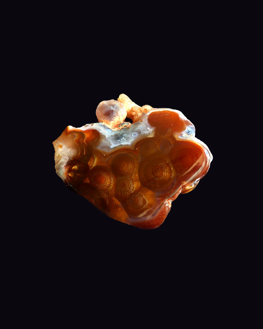 Fire Agate, brown body with red, gold, green and blue iridescent flashes chalcedony mineral specimen