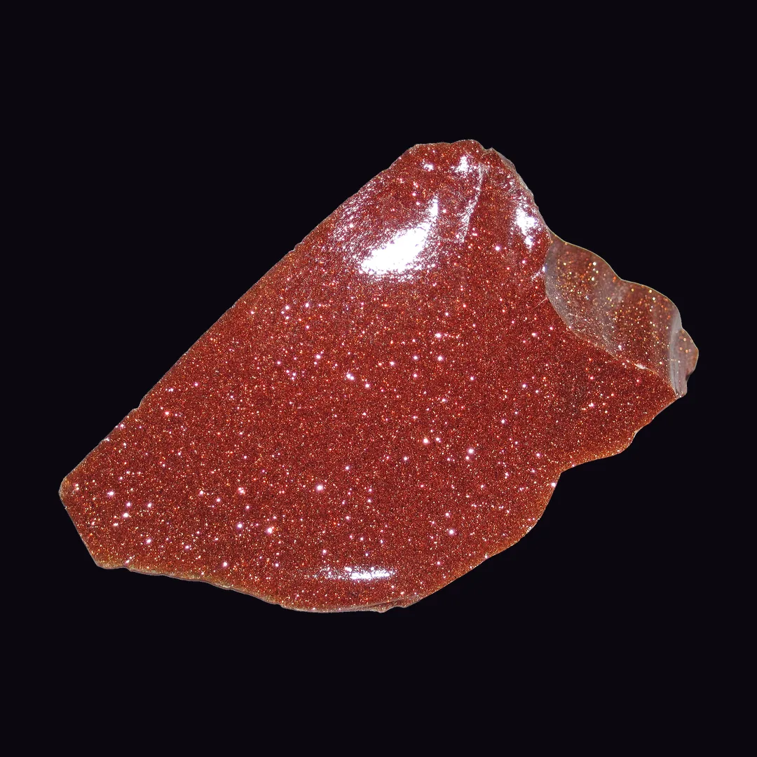 Goldstone, red-brown with copper sparkle and amber-brown man-made mineral specimen