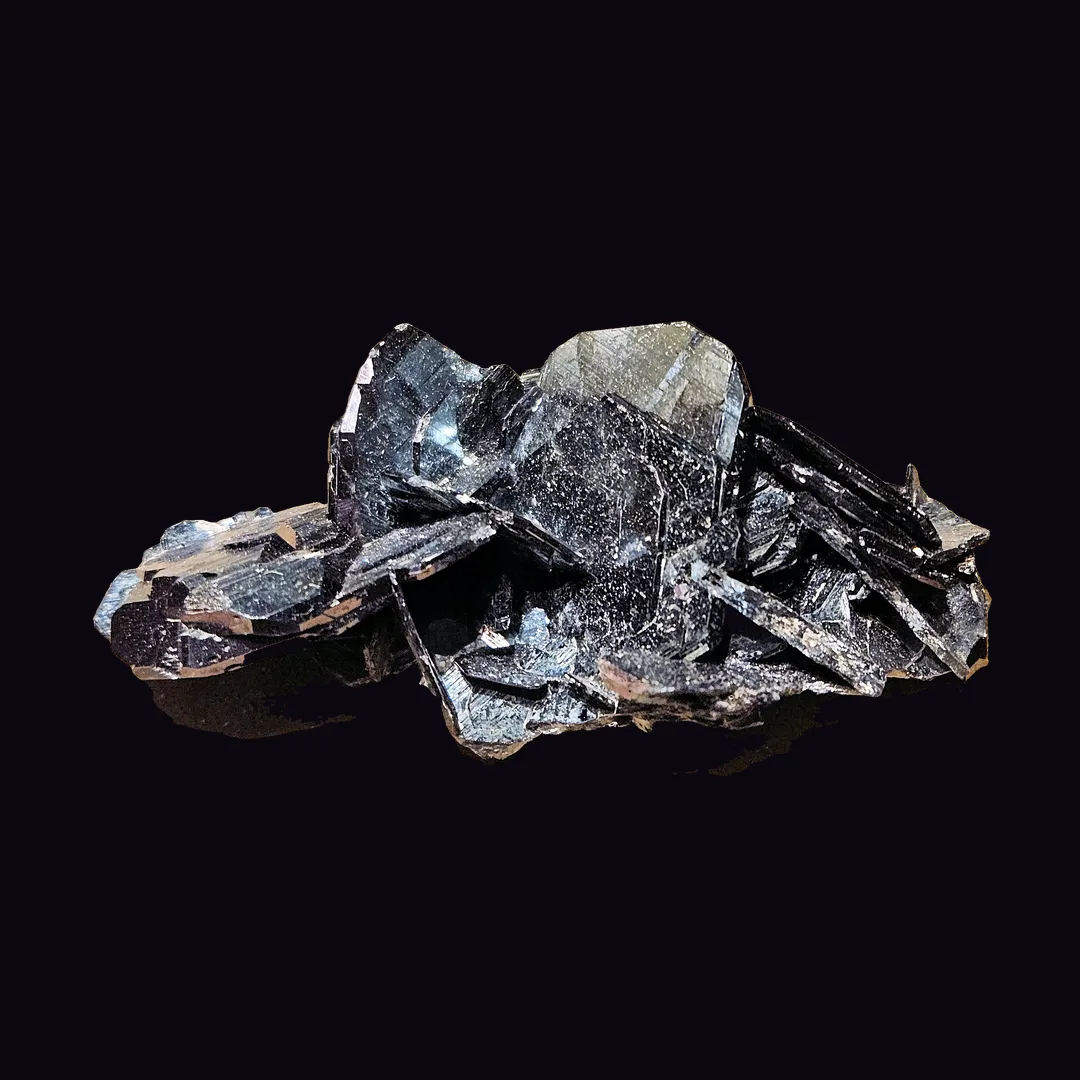 Hematite, silver-grey metallic and gunmetal oxide mineral specimen