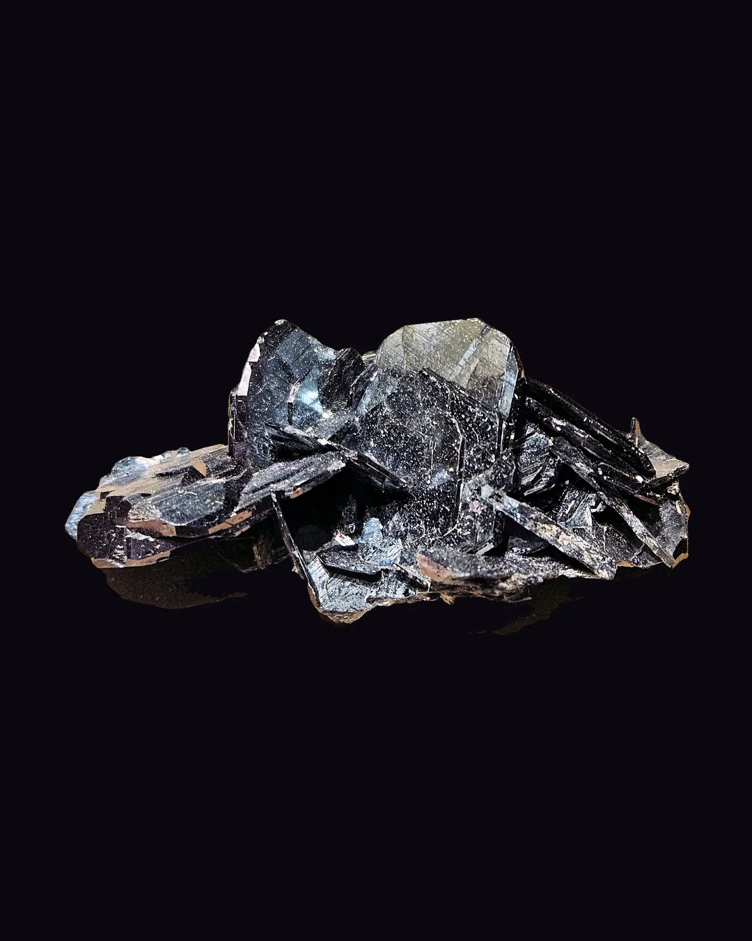 Hematite, silver-grey metallic and gunmetal oxide mineral specimen