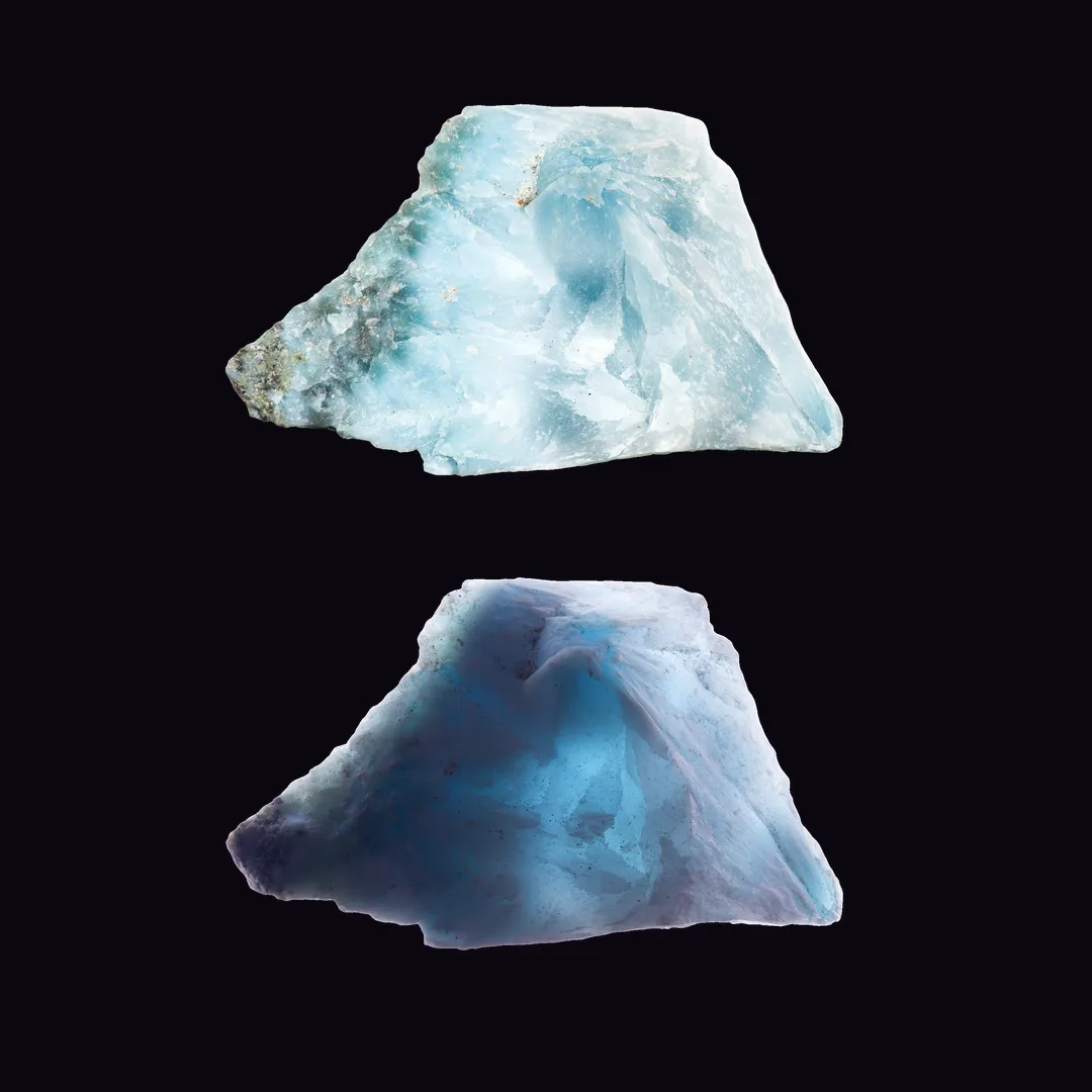 Larimar, sky blue and sea green-blue silicate mineral specimen Larimar, sky blue and sea green-blue silicate mineral specimen