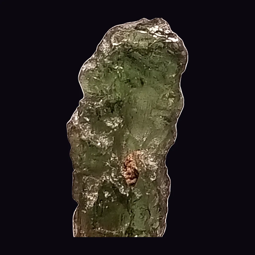 Moldavite, forest green and olive green volcanic glass mineral specimen
