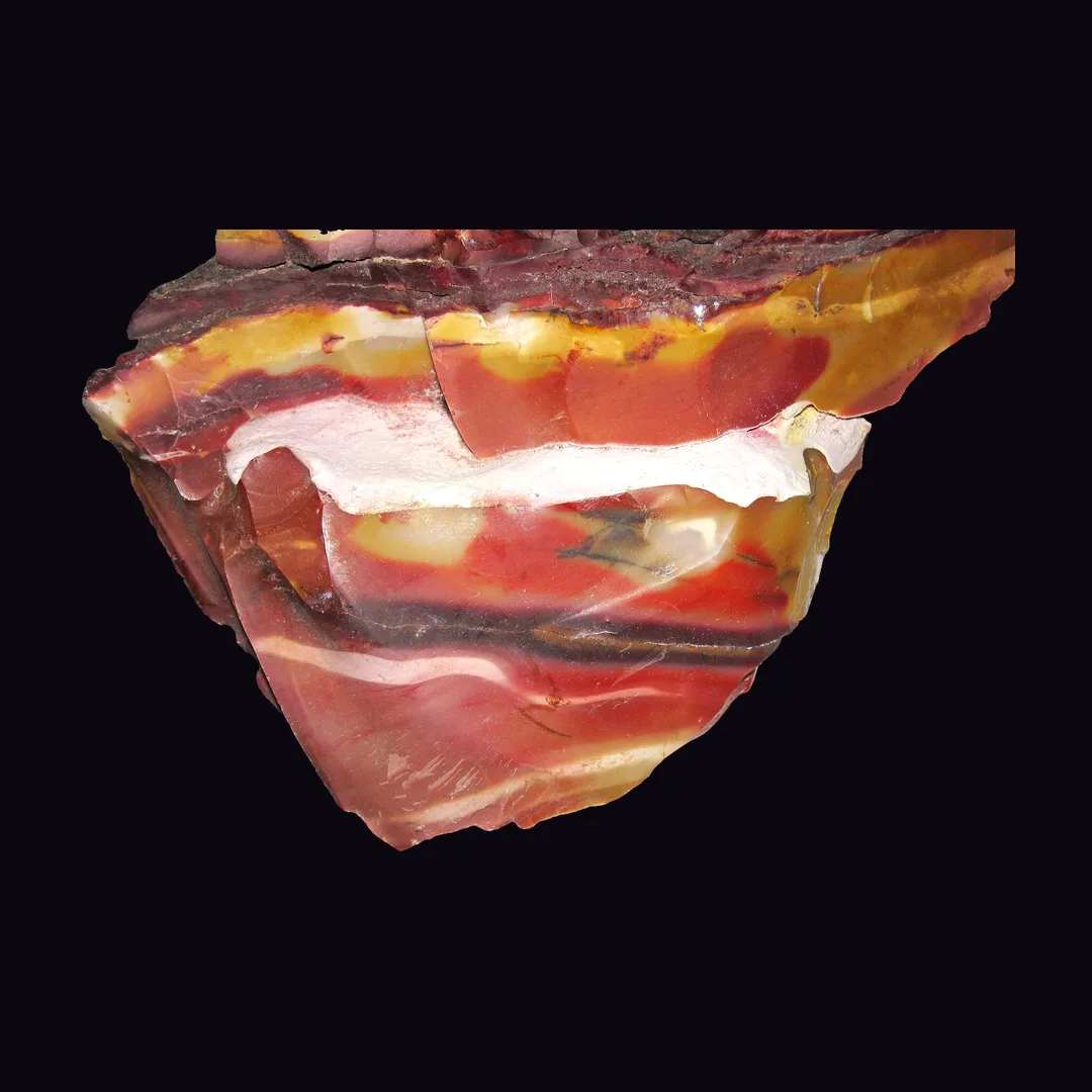 Mookaite, mustard yellow and burgundy chalcedony mineral specimen