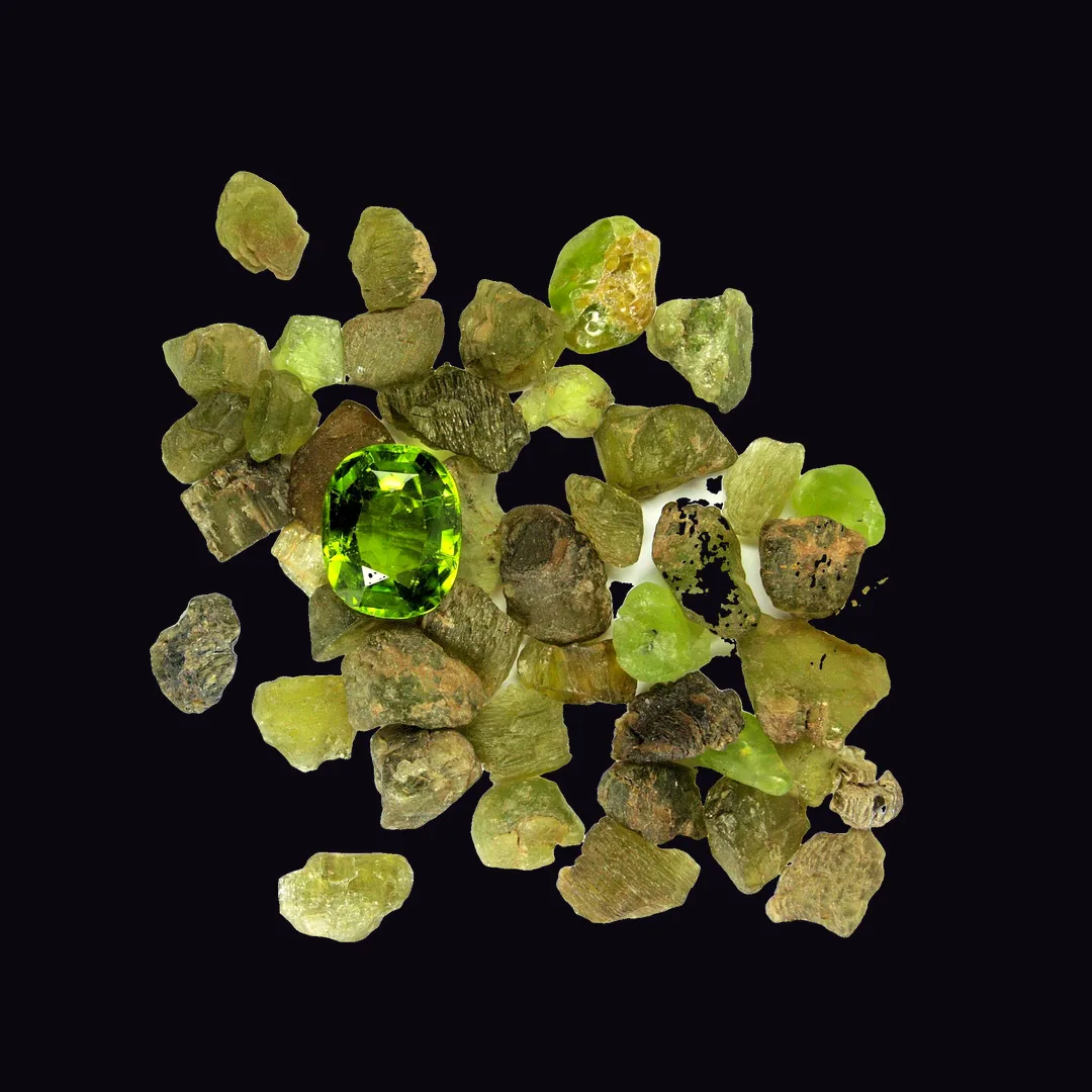 Peridot, olive green and yellow-green silicate mineral specimen Peridot, olive green and yellow-green silicate mineral specimen
