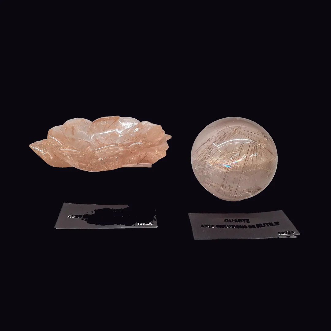 Rutilated Quartz, clear or smoky body with golden, copper, red or silver needles quartz mineral specimen