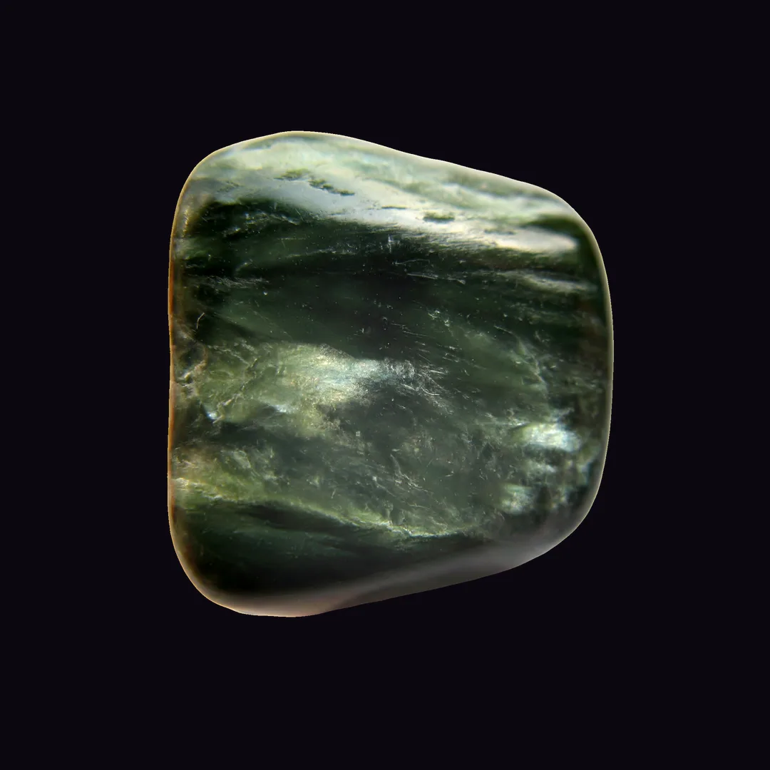Seraphinite, deep forest green with silver and blackish green silicate mineral specimen