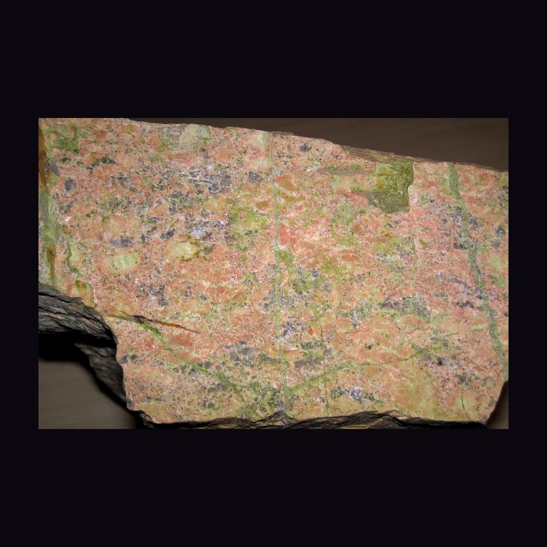 Unakite, salmon pink and pistachio green mottled and brick pink with olive green rock (aggregate) mineral specimen